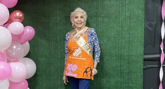 100-years-old-jocleta-wilson in home depot garb
