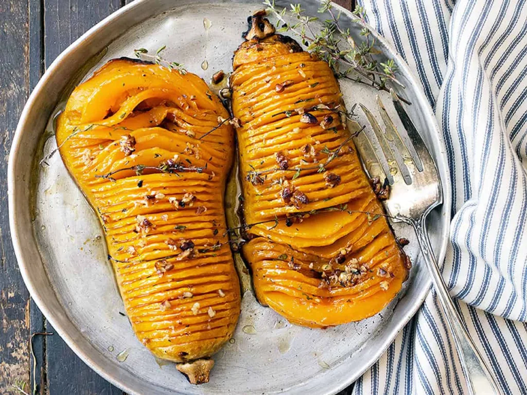 Hasselback Butternut Squash with Maple-Pecan Glaze