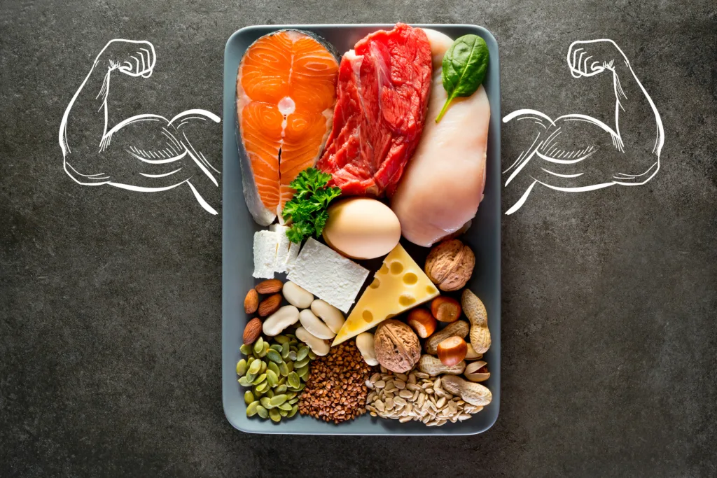 Composition with high protein food.