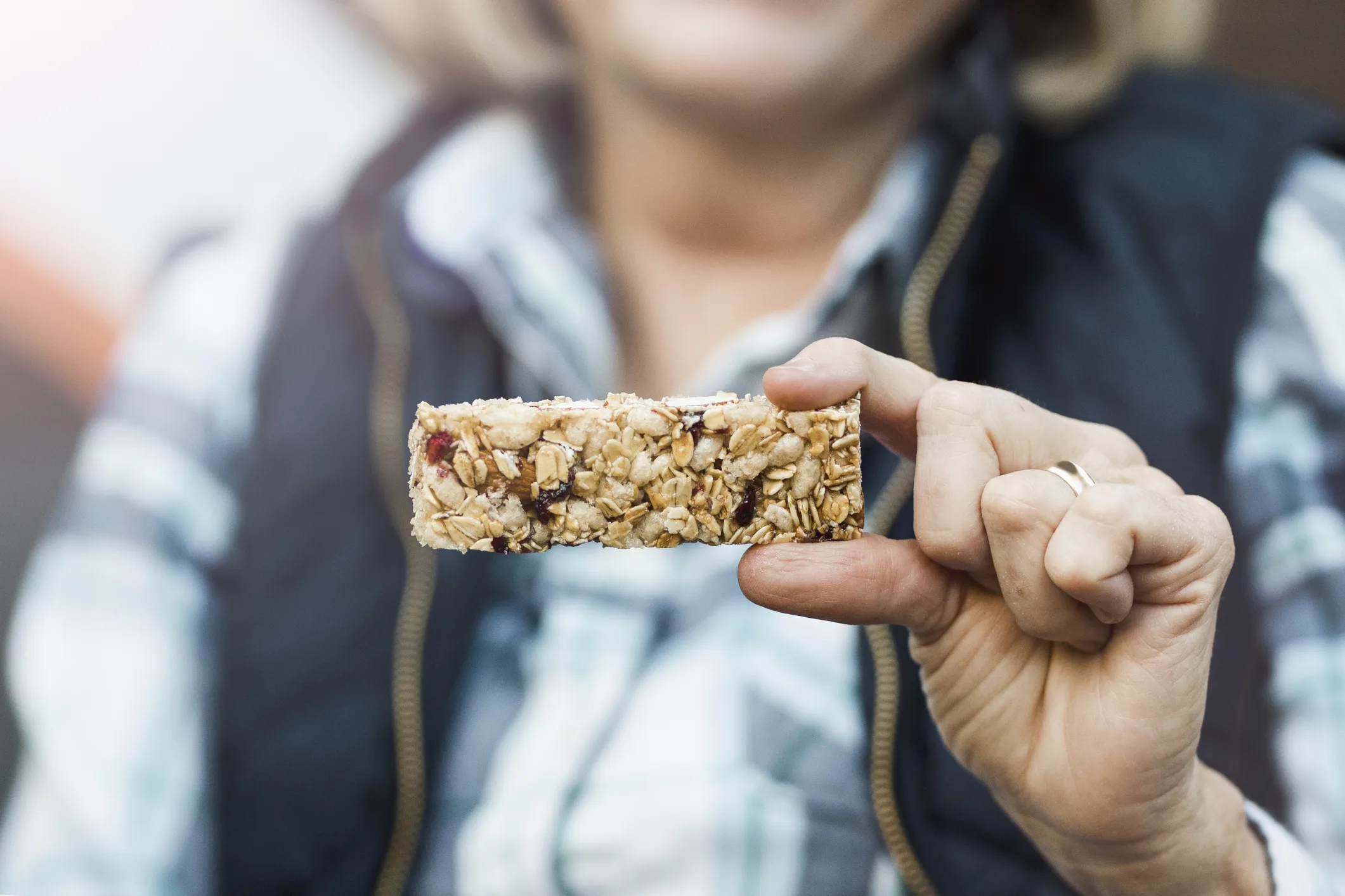 Grandma holding a homemade energy bar